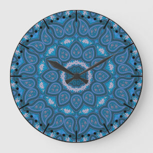 Grande Horloge Ronde Beau Blues Boho Paisley