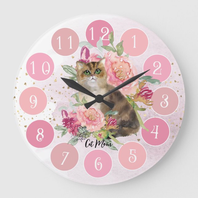 Grande Horloge Ronde Beau Cadeau Pour Un Amoureux des chats (Recto)