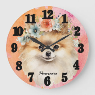 Grande Horloge Ronde Beau Chien Poméranien