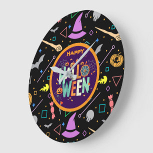 Grande Horloge Ronde Beau coloré Effrayant Halloween Motifs