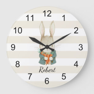 Grande Horloge Ronde Beau lapin amusant personnalisé pour les enfants