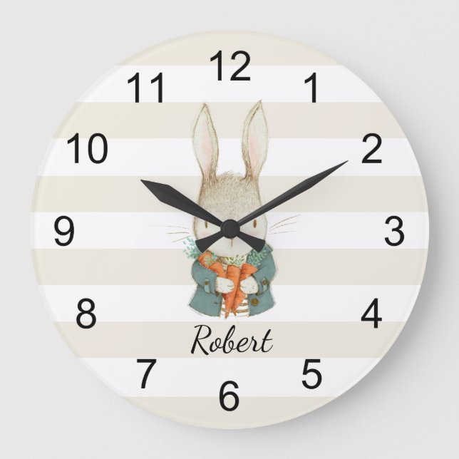 Grande Horloge Ronde Beau lapin amusant personnalisé pour les enfants (Recto)