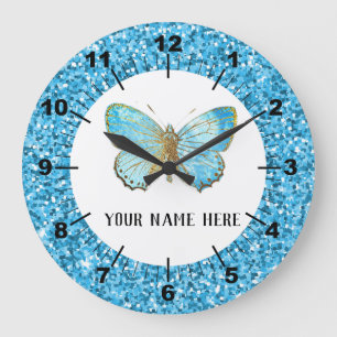 Grande Horloge Ronde Beau Papillon Bleu
