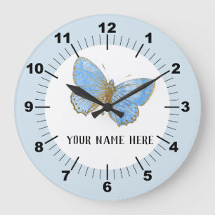 Grande Horloge Ronde Beau Papillon Bleu