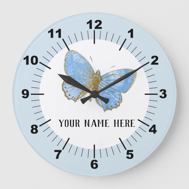 Grande Horloge Ronde Beau Papillon Bleu (Recto)