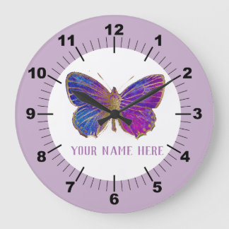 Grande Horloge Ronde Beau Papillon mauve
