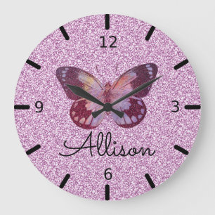 Grande Horloge Ronde Beau Papillon pourpre personnalisé