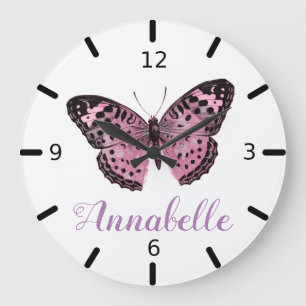 Grande Horloge Ronde Beau Papillon violet