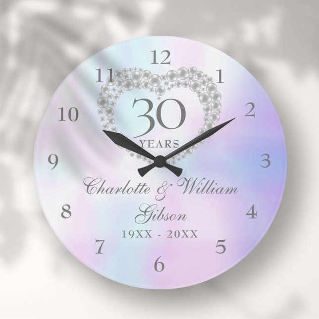 Grande Horloge Ronde Beau Pearl Heart 30e anniversaire (Beautiful Pearl Heart 30th Anniversary Large Clock)