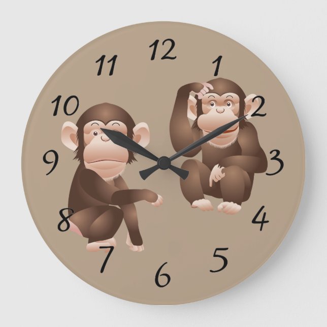 Grande Horloge Ronde Beau singes animés (Recto)