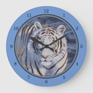Grande Horloge Ronde Beau tigre blanc aux yeux bleu cristal