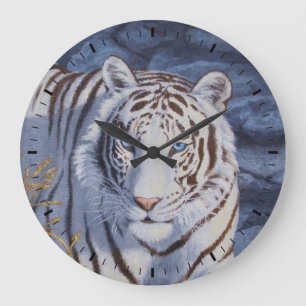 Grande Horloge Ronde Beau tigre blanc aux yeux bleu cristal