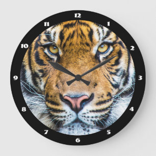 Grande Horloge Ronde Beau visage de tigre proche
