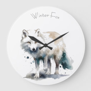 Grande Horloge Ronde Beauté Arctique : Renard d'hiver personnalisé