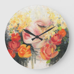 Grande Horloge Ronde Beauté en fleurs : Peinture à l'huile Elégance
