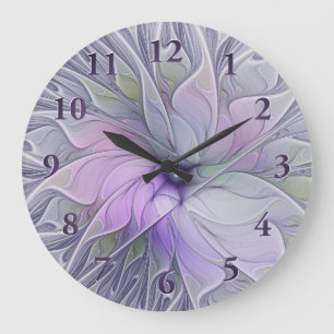 Grande Horloge Ronde Beauté Époustouflante Art Abstrait Moderne Fleur F