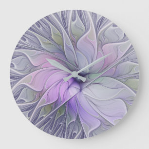 Grande Horloge Ronde Beauté étonnante Fleur d'art Abstrait fractal mode