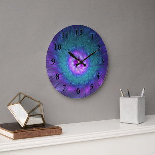 Grande Horloge Ronde Beauté florale abstraite Art fractal coloré Fleur