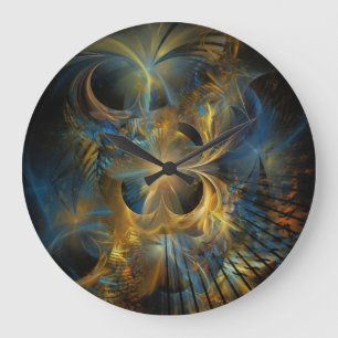 Grande Horloge Ronde Beautiful Blue And Gold Fractal