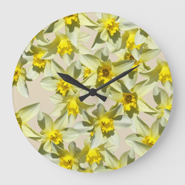 Grande Horloge Ronde Beautiful Daffodils Flowers Wall Clock (Recto)