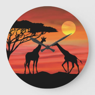 Grande Horloge Ronde Beautiful Giraffes in the Serengeti Sunset