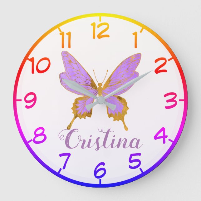 Grande Horloge Ronde Beautiful Purple & Gold Butterfly (Recto)