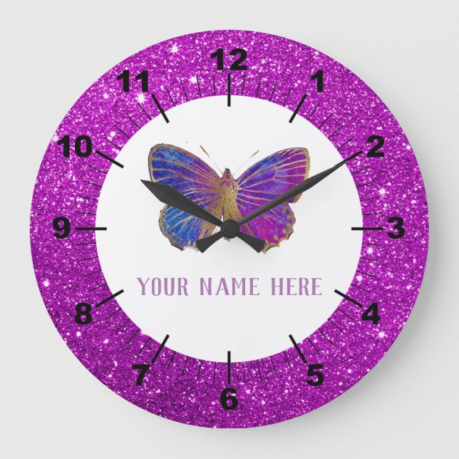 Grande Horloge Ronde Beautiful Purple & Gold Butterfly (Recto)