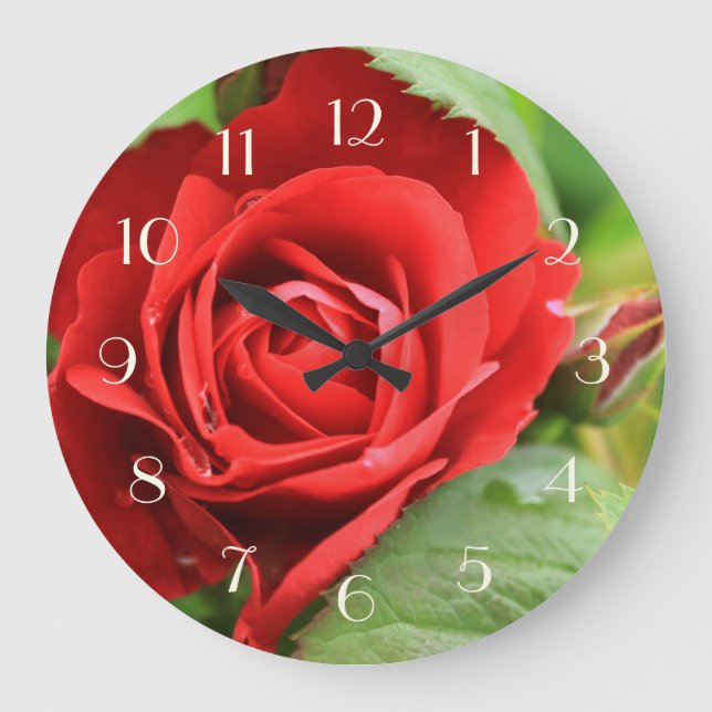 Grande Horloge Ronde Beautiful Red Rose Flower (Recto)