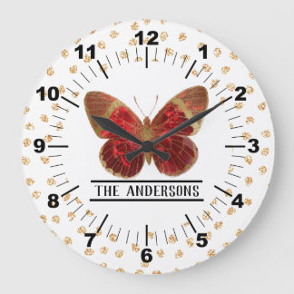 Grande Horloge Ronde Beautiful rose rouge et or beurre fly