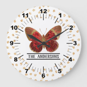 Grande Horloge Ronde Beautiful rose rouge et or beurre fly