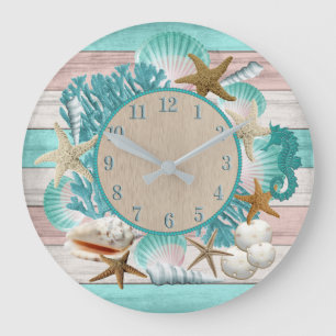 Grande Horloge Ronde Beautiful Seashell and Beach Design