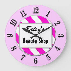 Grande Horloge Ronde Beauty Shop Rose Blanc Personnalisé Numéros D'Horl