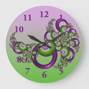 Grande Horloge Ronde Beaux cœurs roses verts modernes abstraits fractal