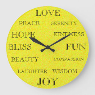 Grande Horloge Ronde Beaux Mots Inspirationnels Design Jaune