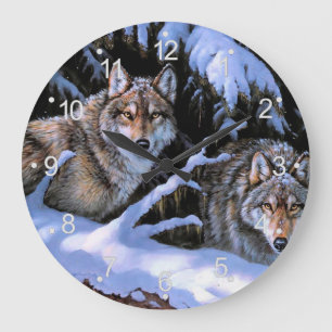 Grande Horloge Ronde Beaux tableaux de deux loups