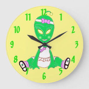 Grande Horloge Ronde Bébé Alien Fille