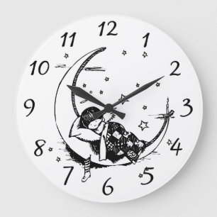 Grande Horloge Ronde Bébé Ange dormir sur la lune Dessin au moment du c