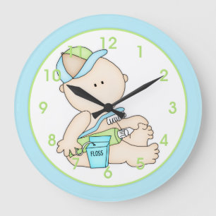 Grande Horloge Ronde Bébé avec brosse à dents et serrure murale pour en