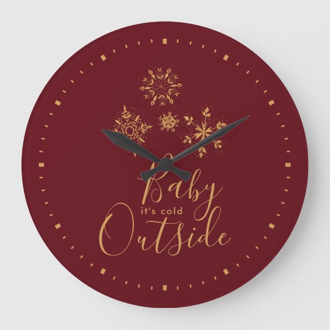 Grande Horloge Ronde Bébé c'est froid dehors Golden Snowflakes (Recto)