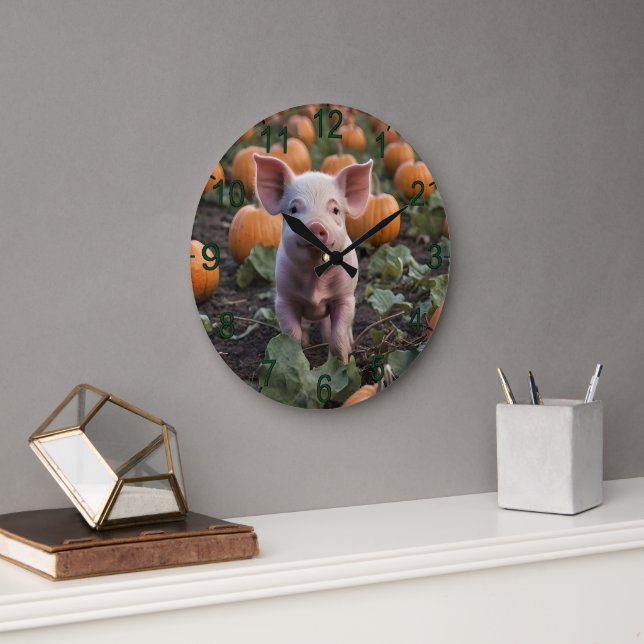 Grande Horloge Ronde Bébé Cochon Dans Le Patch Citrouille, (Bureau)