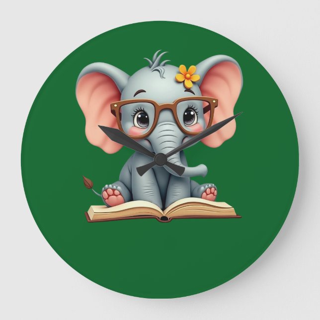 Grande Horloge Ronde Bébé éléphant sage (Recto)