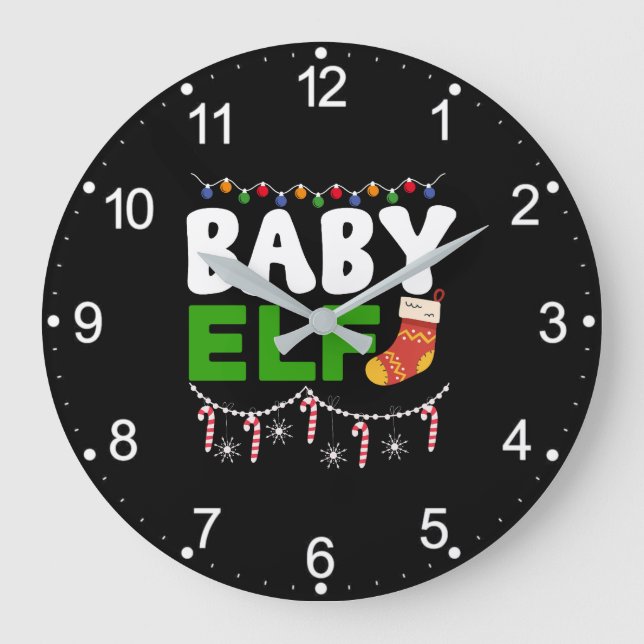 Grande Horloge Ronde Bébé Elfe Noël Conception de vacances-84608 (Recto)