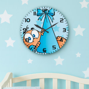 Grande Horloge Ronde Bébé garçon adorable avec tétine dans un écharpe