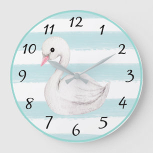 Grande Horloge Ronde Bébé Garçon Bleu Moderne Élégant Décor Nursery