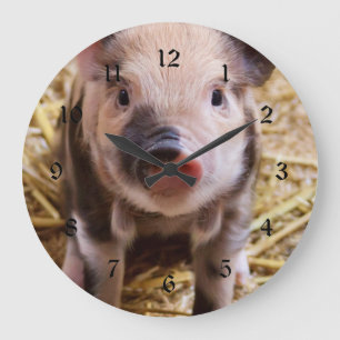 Grande Horloge Ronde Bébé mignon Animaux de la ferme des porcs Barnyard