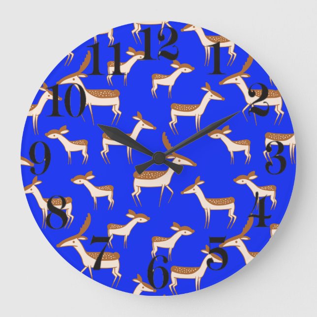 Grande Horloge Ronde Bébé mignon cerf et famille (Recto)