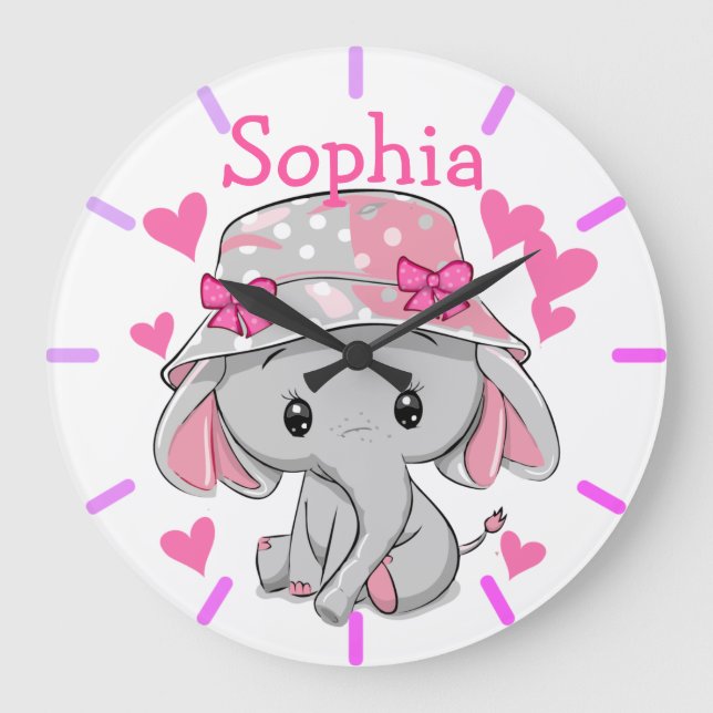 Grande Horloge Ronde Bébé mignon Eléphant fille (Recto)