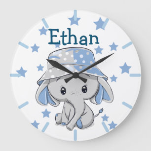 Grande Horloge Ronde Bébé mignon éléphant garçon