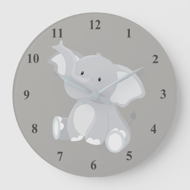 Grande Horloge Ronde Bébé mignon gris éléphant (Recto)