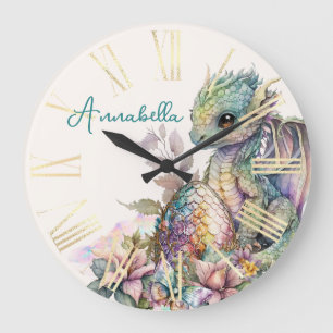 Grande Horloge Ronde Bébé mignon Oeuf Dragon